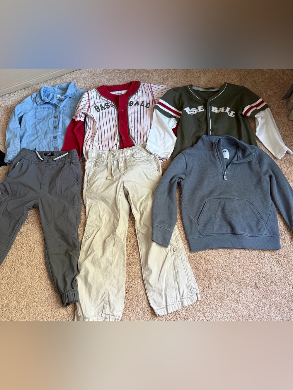 4T Mixed Kids Outfit Bundle - Neutral & Red Baseball Jacket